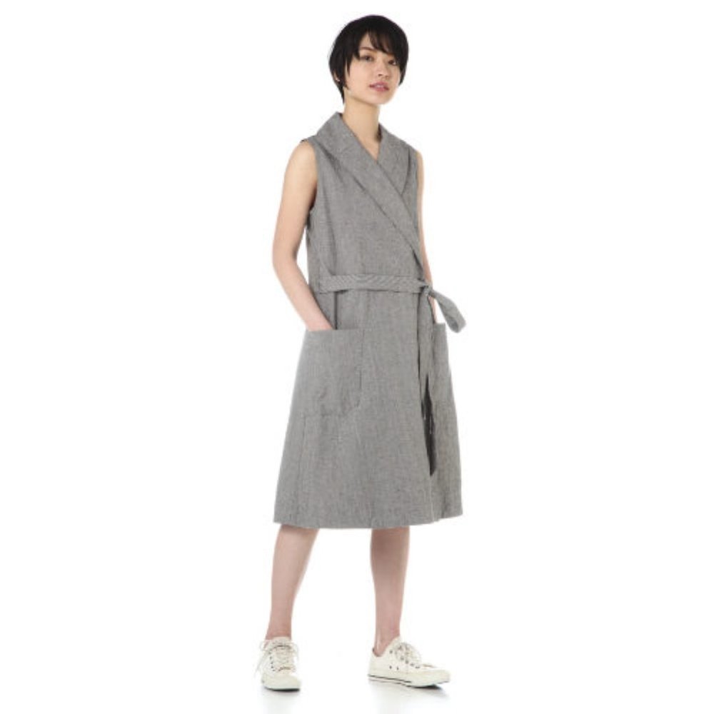 MHL by Margaret Howell Houndstooth chef check wrap dress cotton linen size 1 - Picture 8 of 9